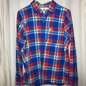 Hollister Multicolored Plaid Casual Button Down Dress Shirt